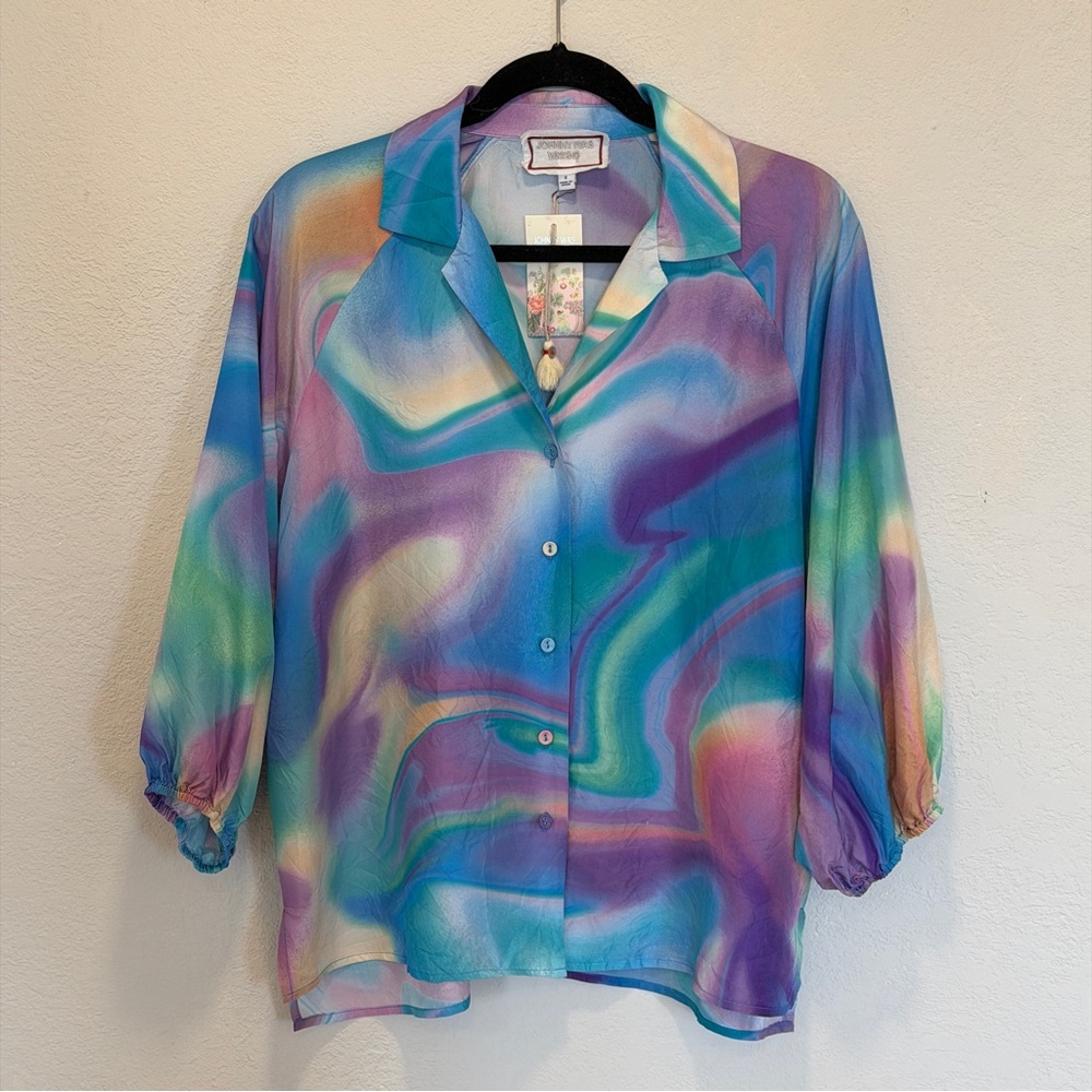 Johnny Was Merida Marble smocked raglan shirt